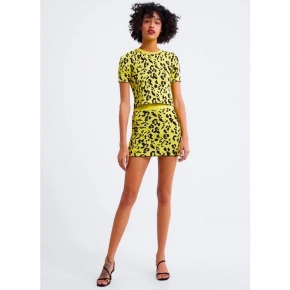 Zara Yellow Leopard Knit Skirt Set